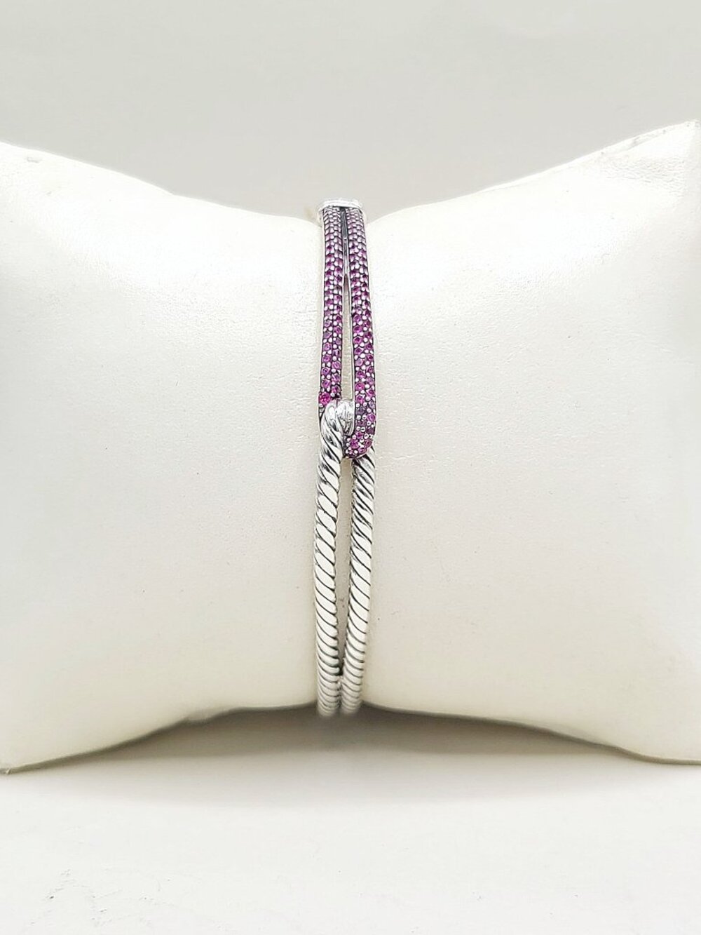 David Yurman Labyrinth Petite Pavé Single Loop Bracelet w/ Pink Sapphires Sz Med
